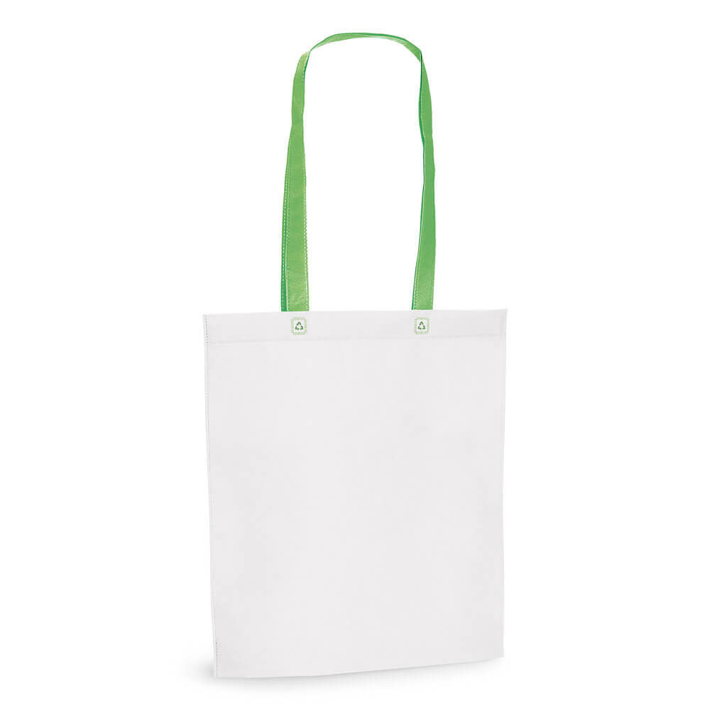 Sacola em non-woven (80 g/m²) termo-selado com alças de 55 cm. 330 x 390 x 80 mm