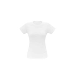 Camiseta feminina de corte cinturado em malha 100% algodão (170 g/m2) com fio 30/1 penteado.