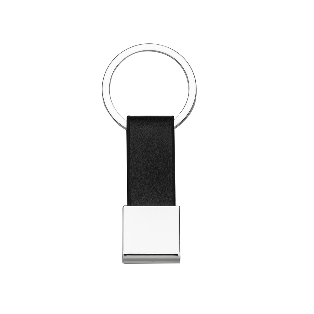 CHAVEIRO DE METAL C/ COURO  SPX-10028-PRA/PRE NA COR PRATA