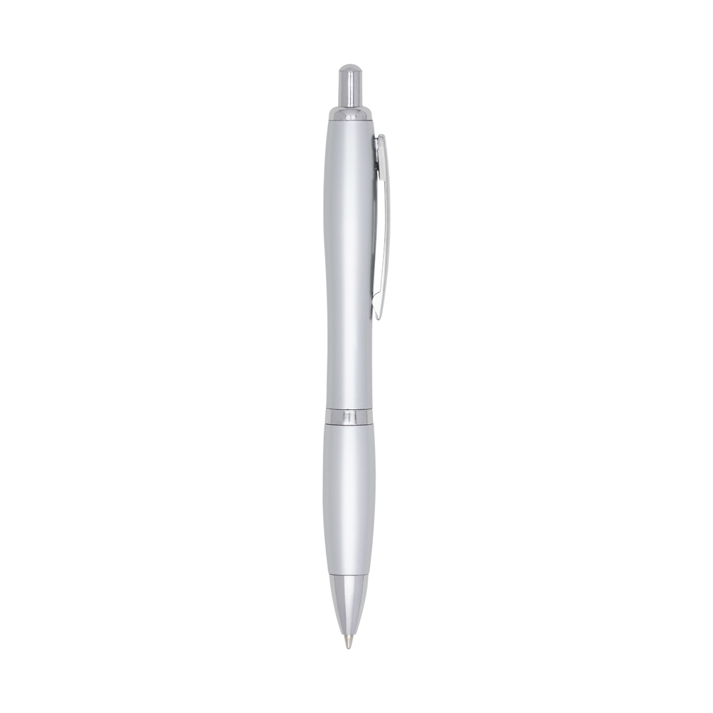 CANETA PLÁSTICA C/ DET EMBORRACHADO SPX-00518-PRA/PRA NA COR PRATA