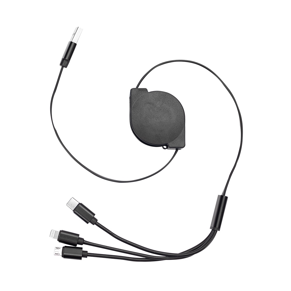 CABO USB RETRÁTIL 3 EM 1 SPX-10338B-PRE NA COR PRETO