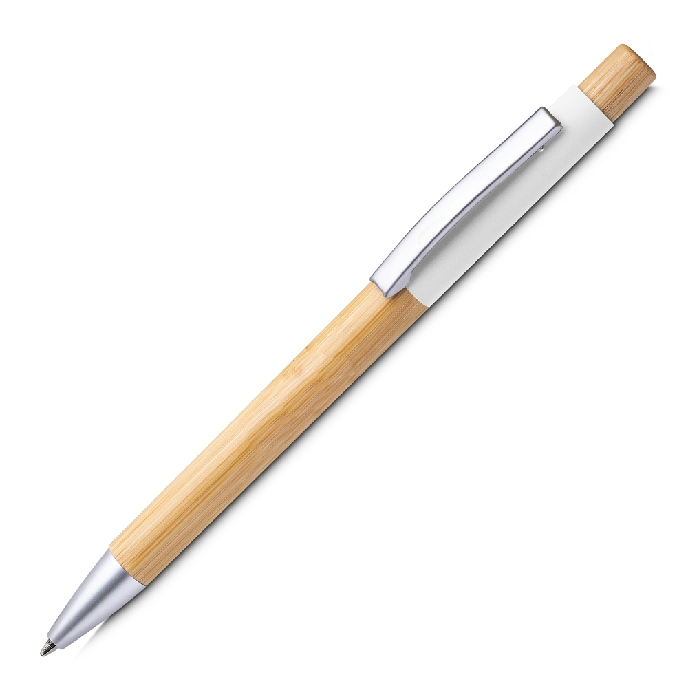 CANETA ALUMÍNIO E BAMBU SPX-15084-BCO NA COR BRANCO