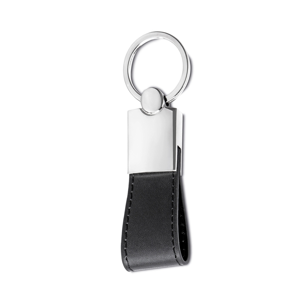 CHAVEIRO METAL C/ ALÇA COURO SINTÉTICO  SPX-14501-PRA/PRE NA COR PRATA
