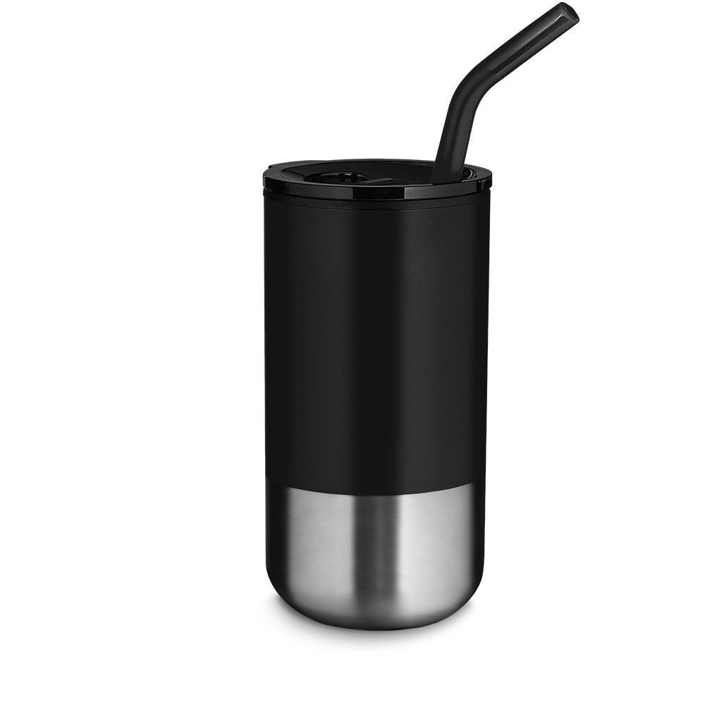 COPO INOX COM CANUDO 500ML SPX-14997-PRE NA COR PRETO