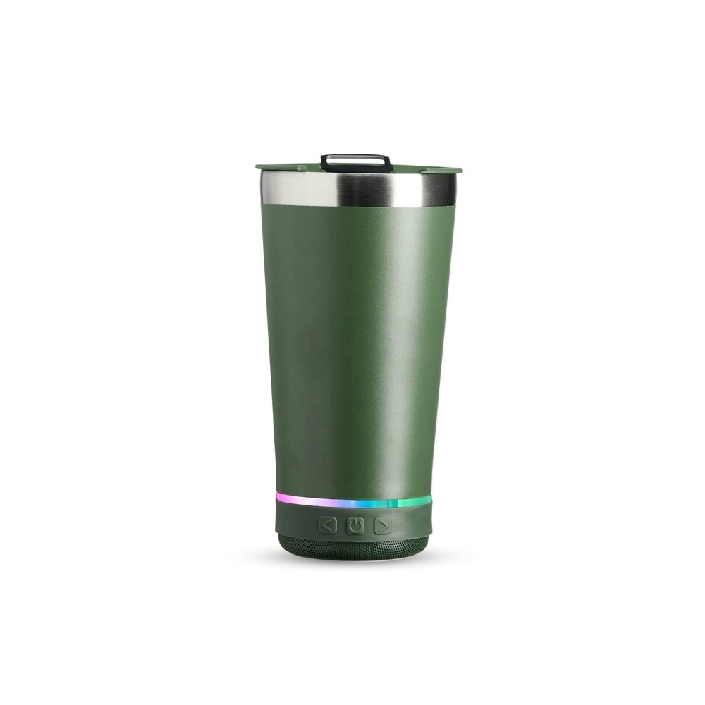 COPO TÉRMICO 400ML C/ CAIXA DE SOM SPX-18749-VDE NA COR VERDE