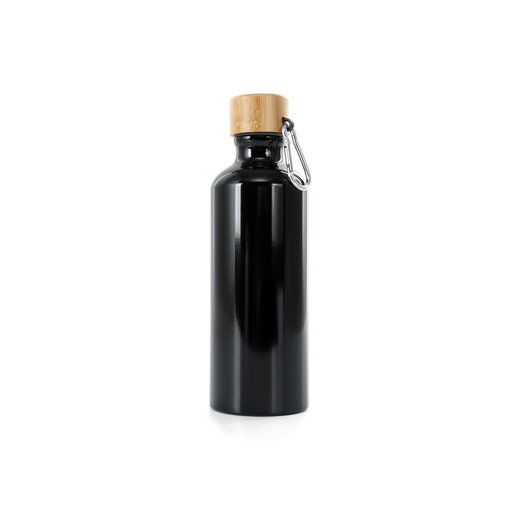 GARRAFA ALUMÍNIO 500ML TAMPA BAMBU SPX-06018-PRE NA COR PRETO