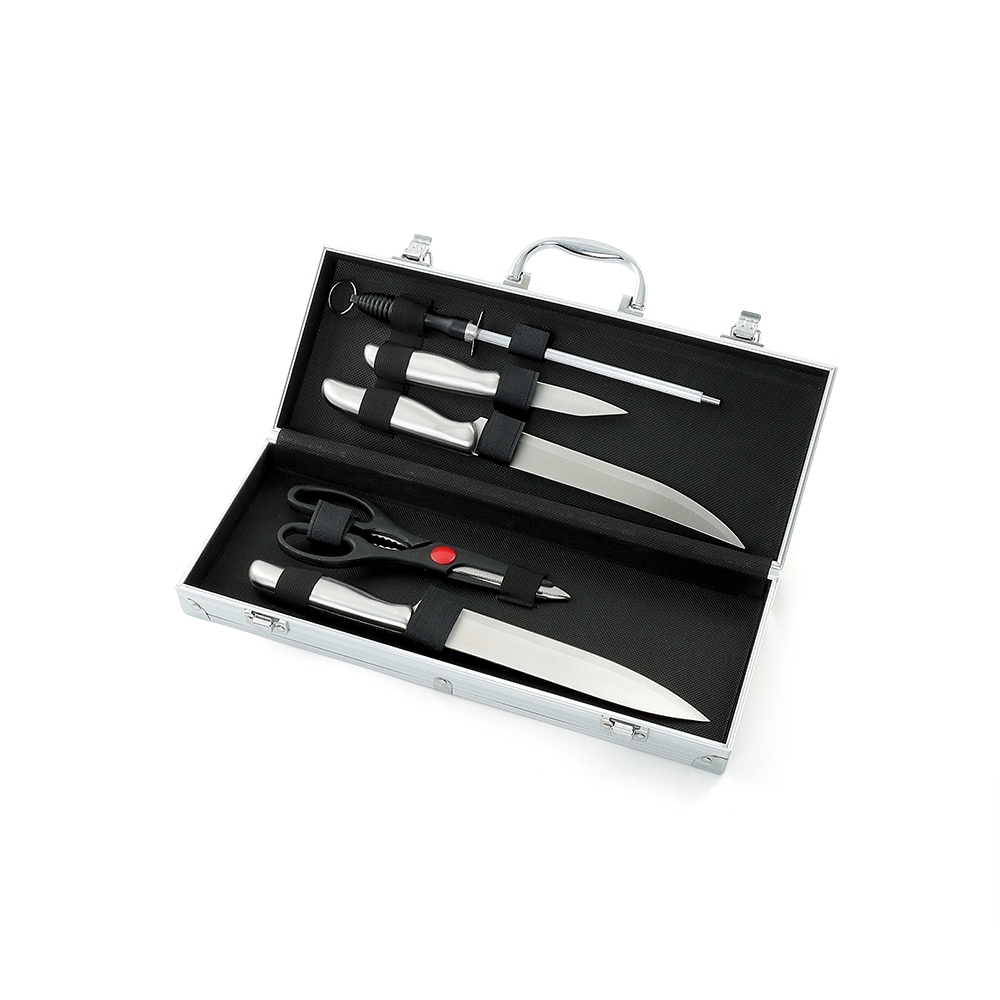 KIT CHURRASCO C/ 5 PEÇAS NA MALETA SPX-01345-PRA NA COR PRATA