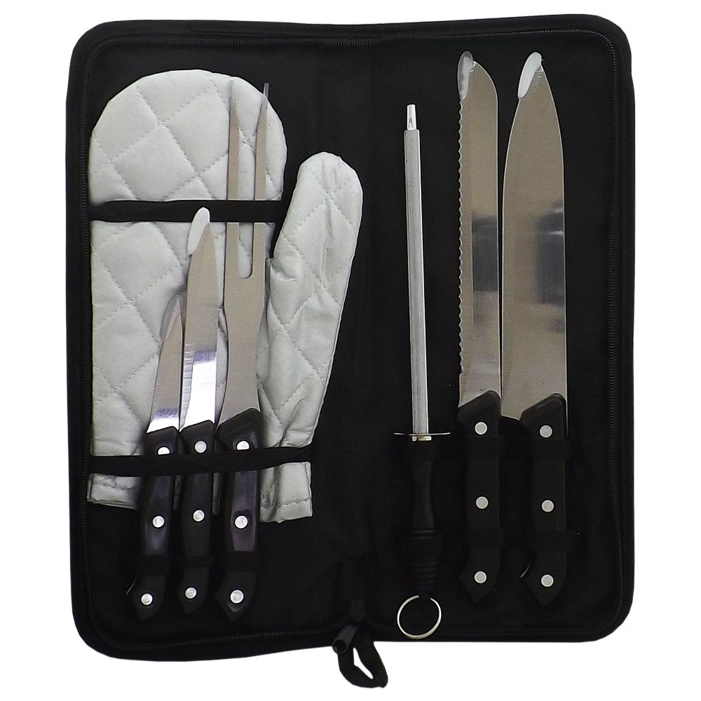 KIT CHURRASCO C/ 7 PEÇAS CABO PRETO  SPX-12071-PRE NA COR PRETO