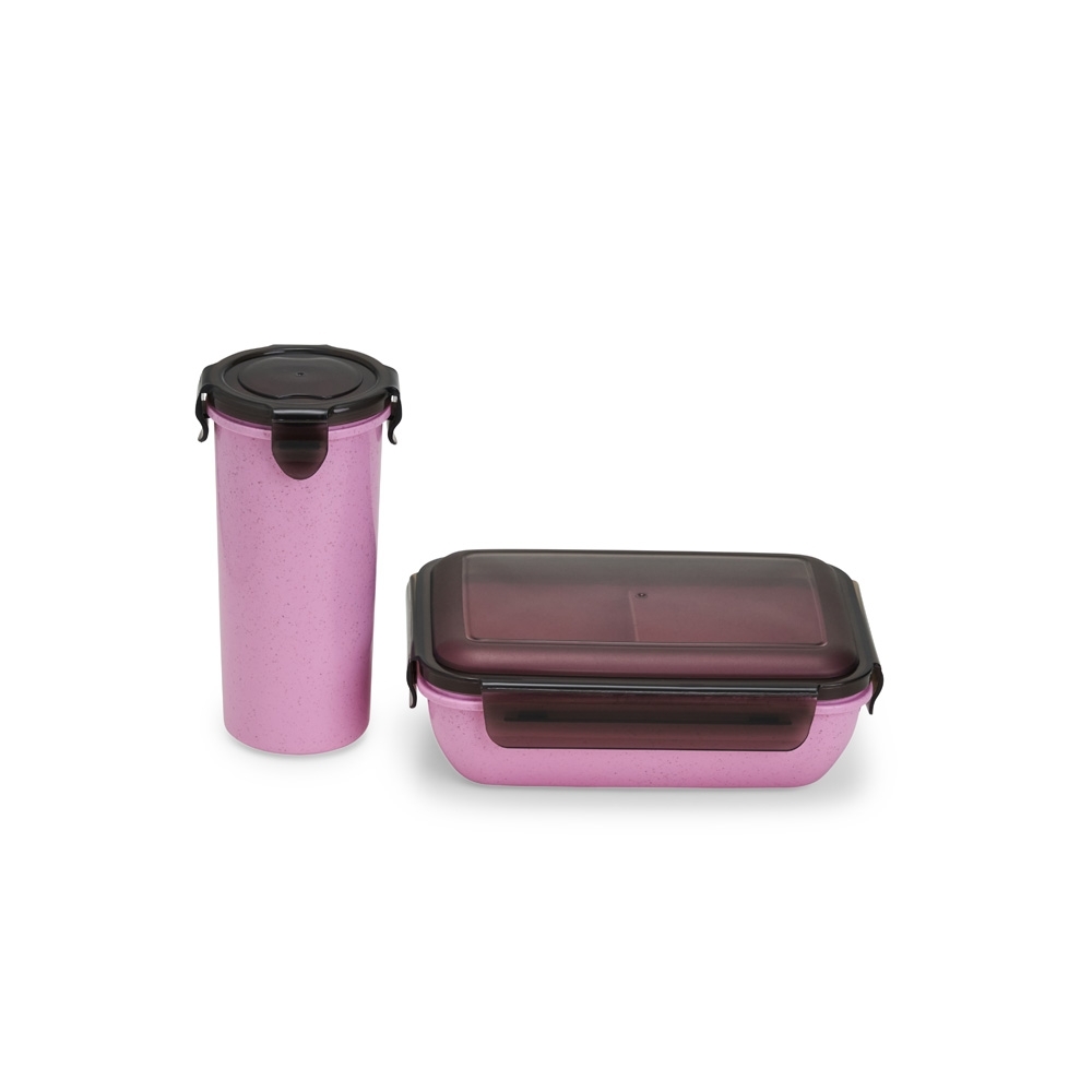 KIT COPO E MARMITA FIBRA DE BAMBU SPX-08029-ROS NA COR ROSA