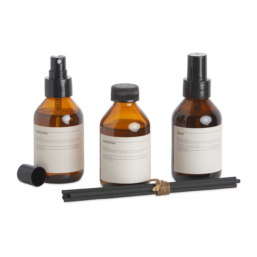 KIT C/ 3 AROMAS P/ AMBIENTES VANILLA CÍTRICA SPX-15012A-MAR NA COR MARROM