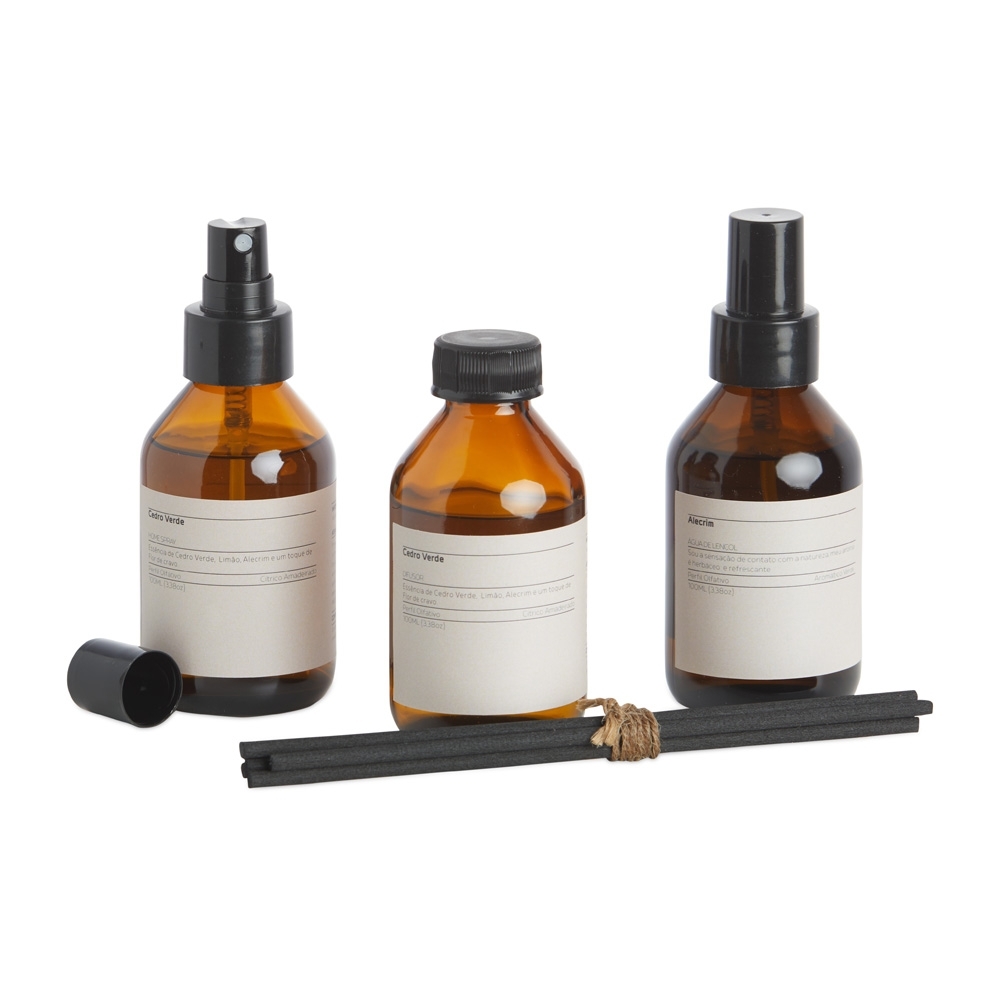 KIT C/ 3 AROMAS P/ AMBIENTES CEDRO VERDE SPX-15012B-MAR NA COR MARROM