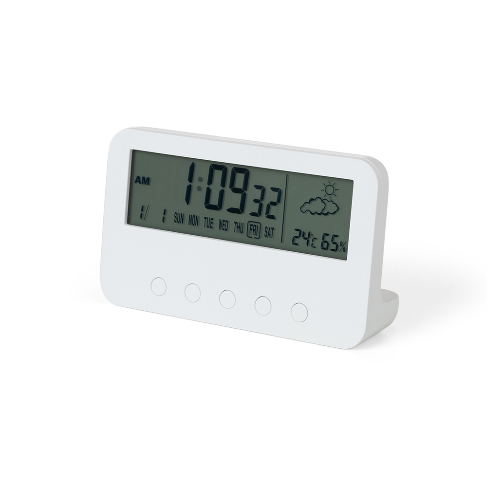 RELÓGIO DESPERTADOR C/ MEDIDOR DE TEMPERATURA E UMIDADE SPX-04068-BCO NA COR BRANCO