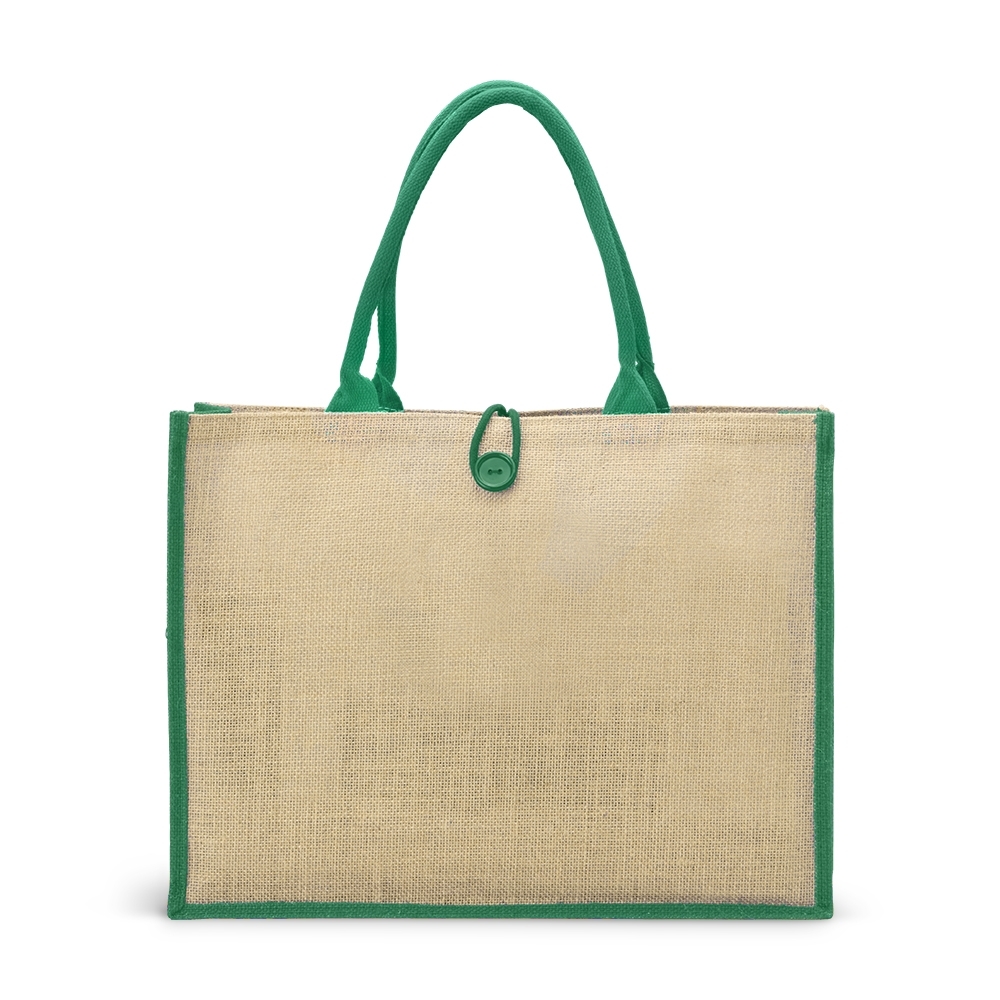 SACOLA DE JUTA COM BOTÃO SPX-18842-VD NA COR VERDE