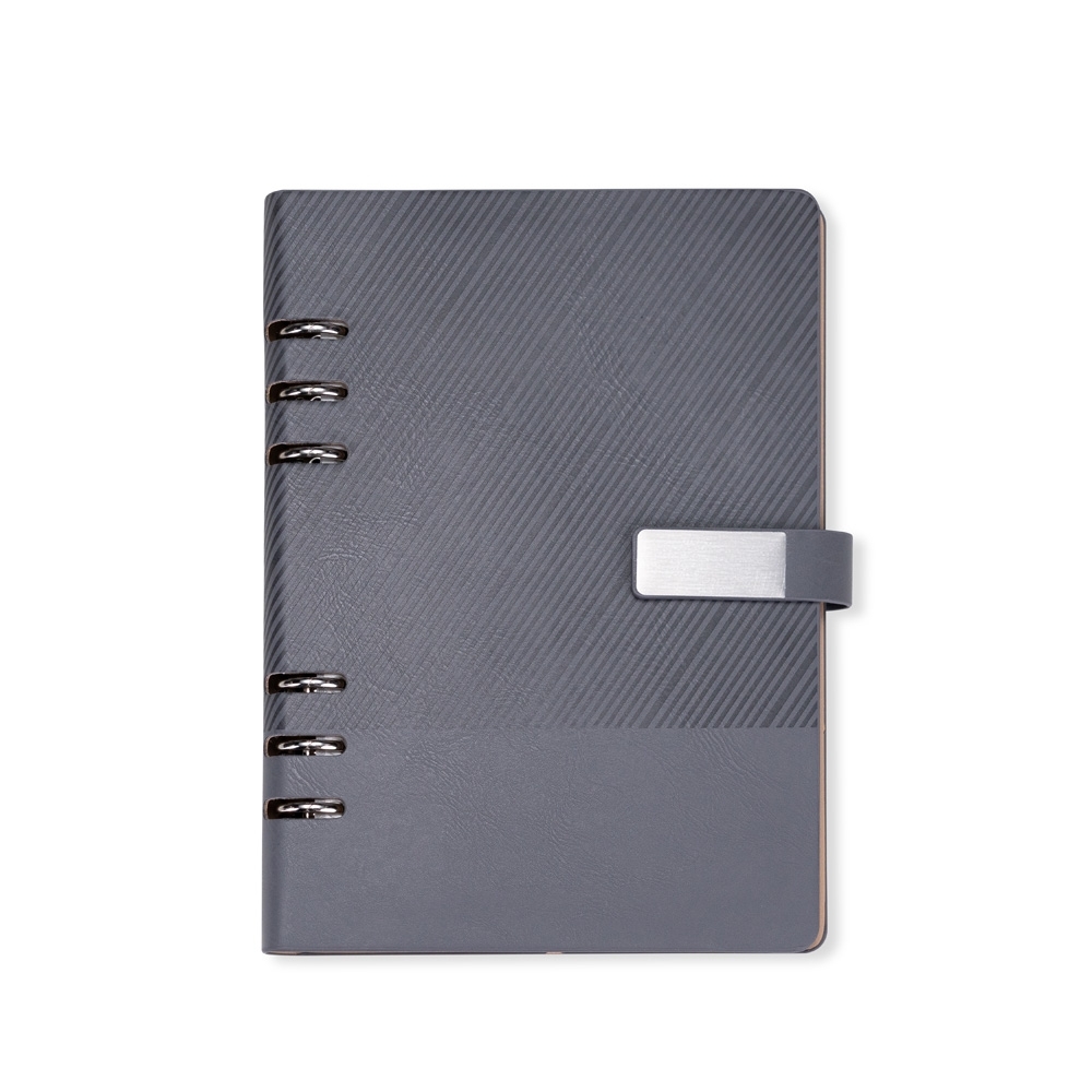 CADERNO FICHÁRIO COURO SINTÉTICO SPX-19140-CIN NA COR CINZA