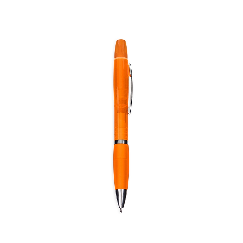 CANETA PLÁSTICA COM MARCA-TEXTO SPX-09112-LAR NA COR LARANJA
